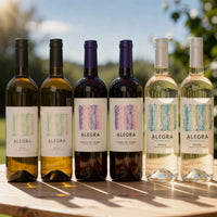 Vin smagekasse fra Alegra i sommerlige omgivelser